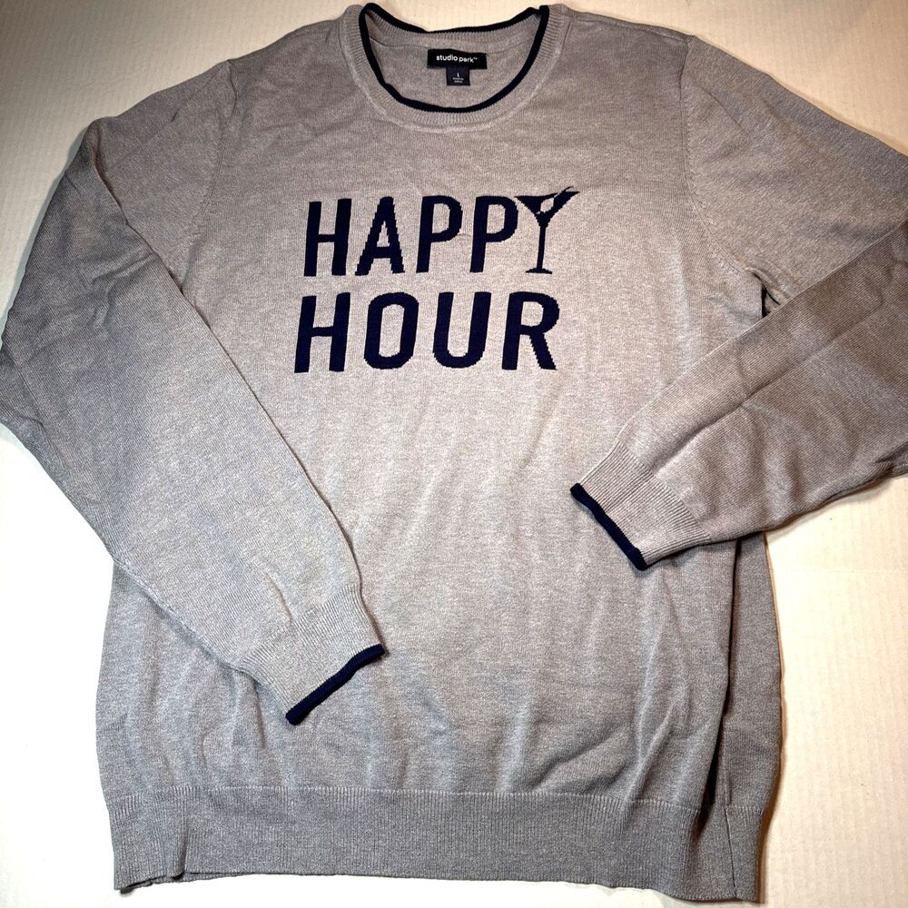 Studio Park Happy Hour Graphic Lightweight Knit Sweater Gray Women’s Large Italy